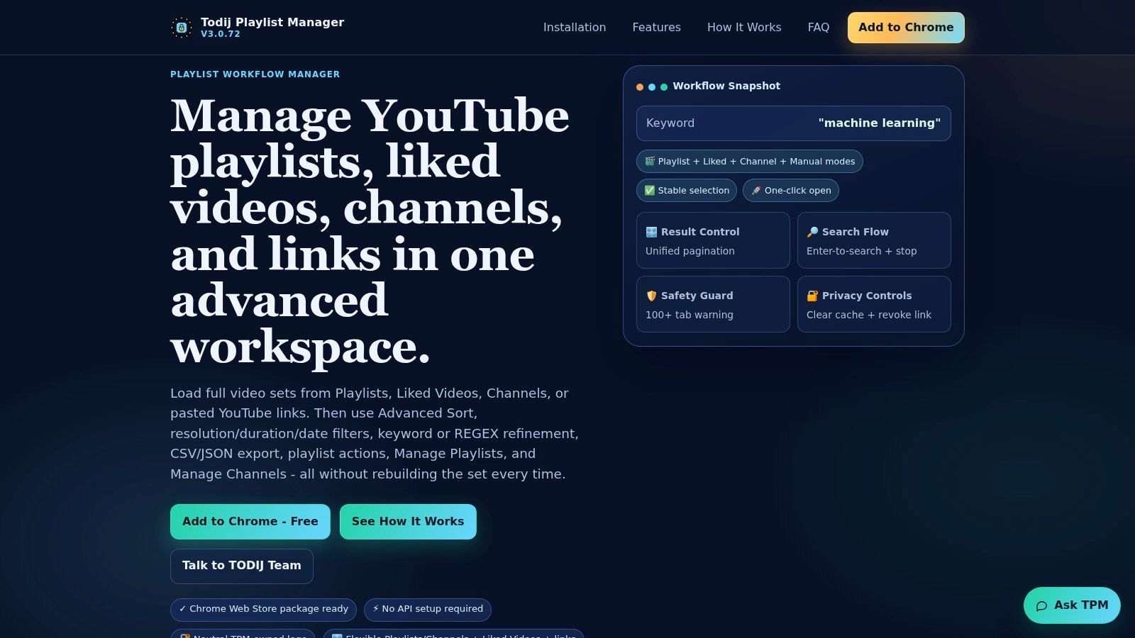 Todij Playlist Manager (TPM) – Multi‑source Playlist Workspace