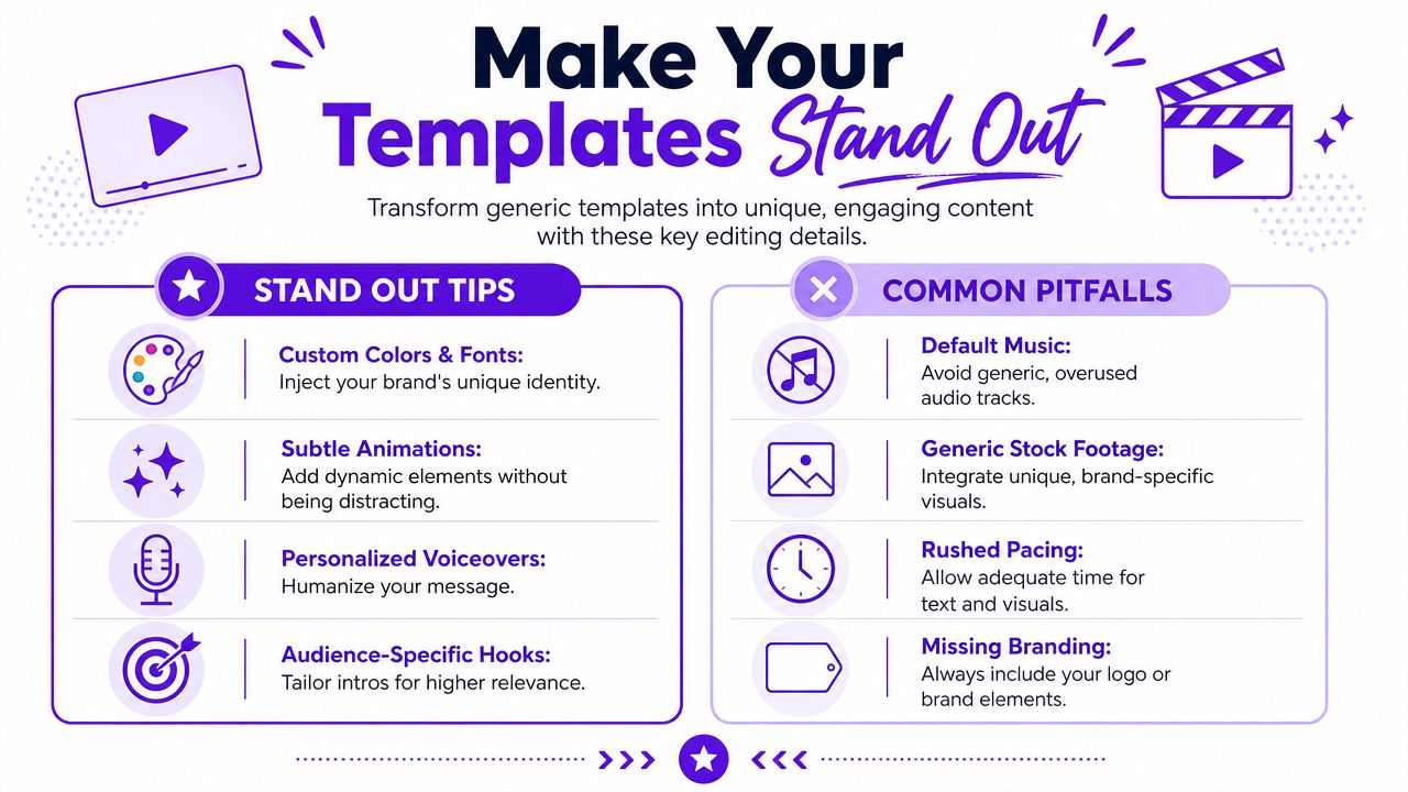 An infographic titled Make Your Templates Stand Out, comparing helpful design tips against common video editing pitfalls.