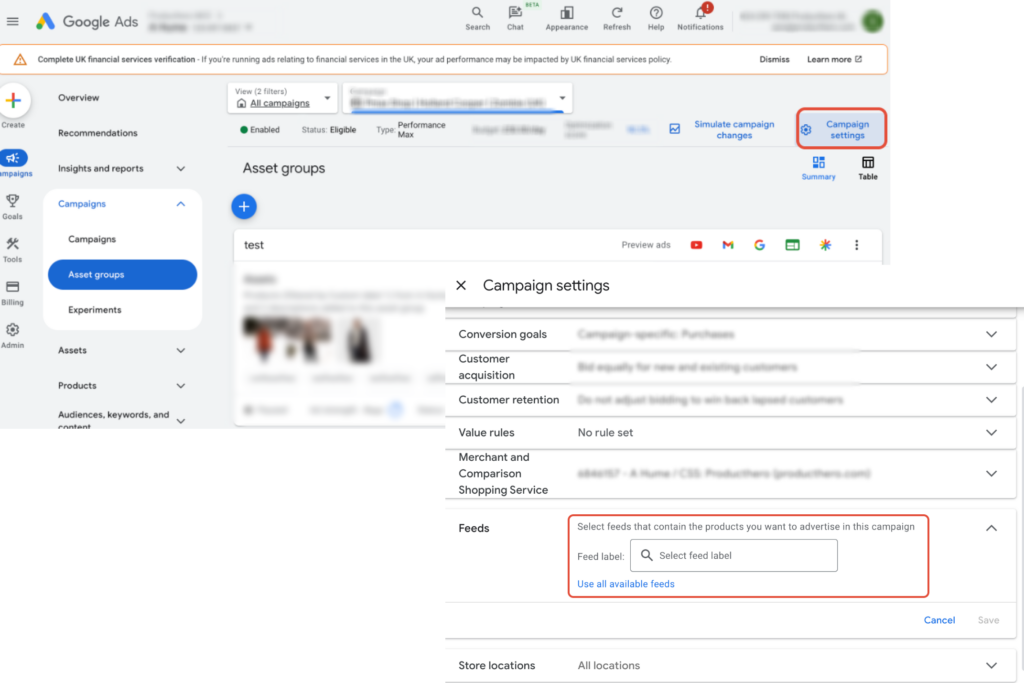 select feed in Google ads