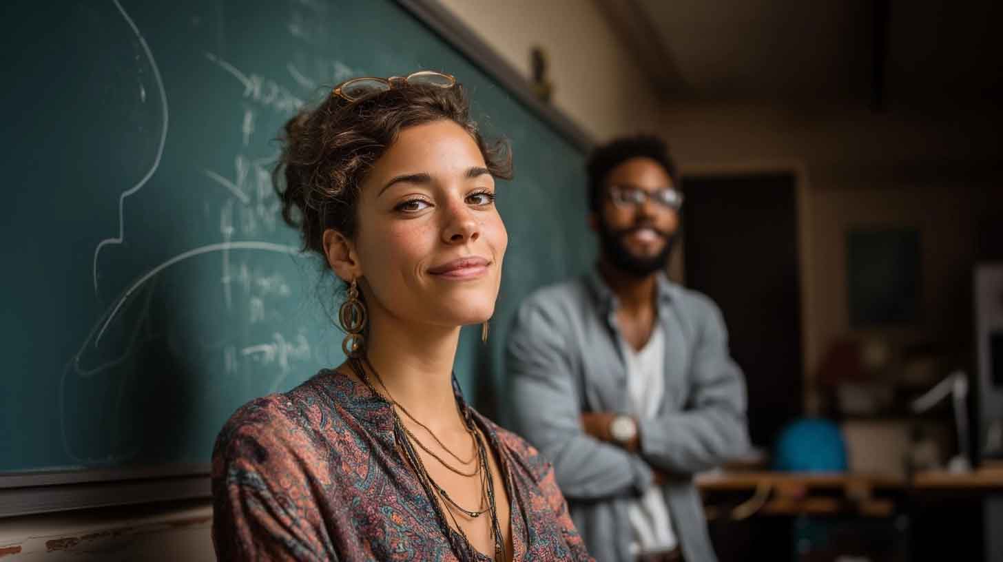 Educator smiling in a classroom
