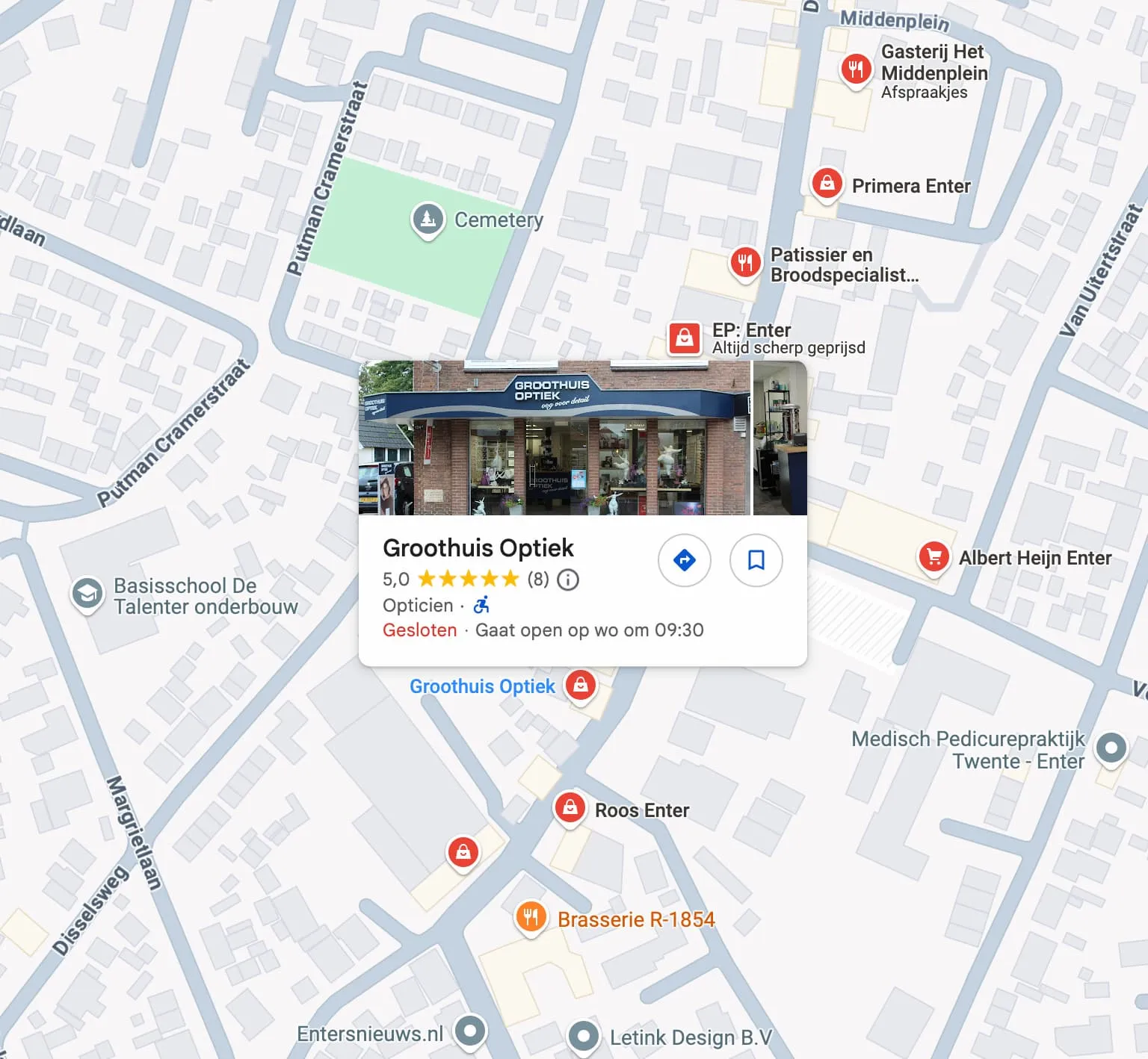 Google maps location Groothuis Optiek