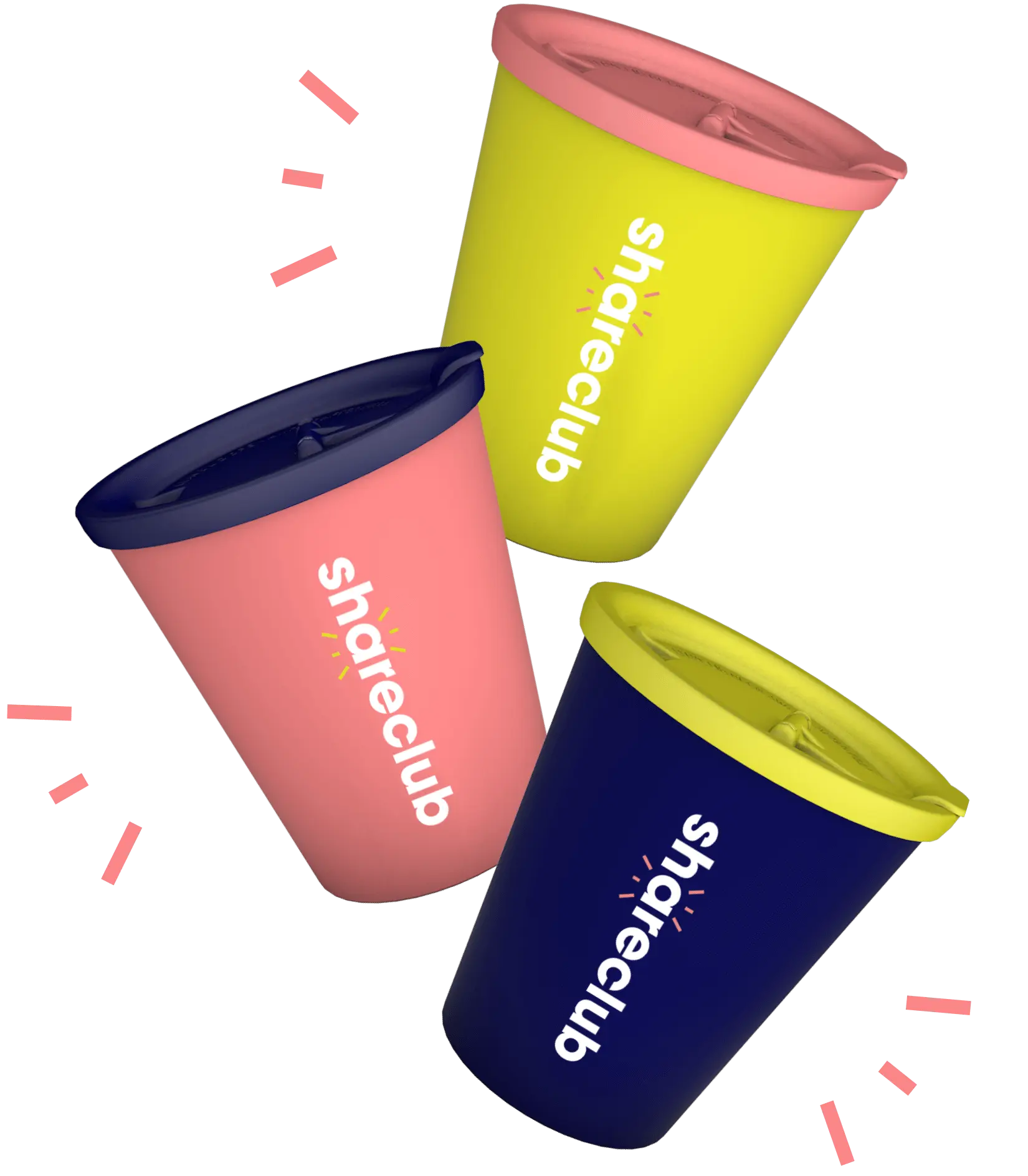 Reusable cups to rent and to buy colourful shareclub cups
