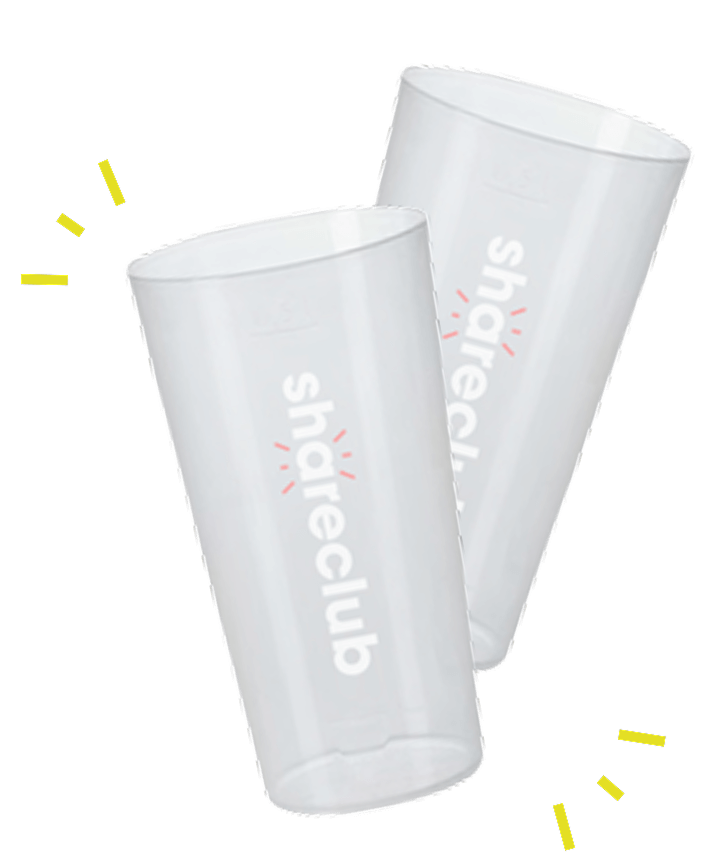 Two Shareclub cold drink reusable cups.