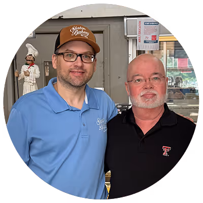 photo of Darren Weaver with Chad Wilson (owner of Slaton Bakery)