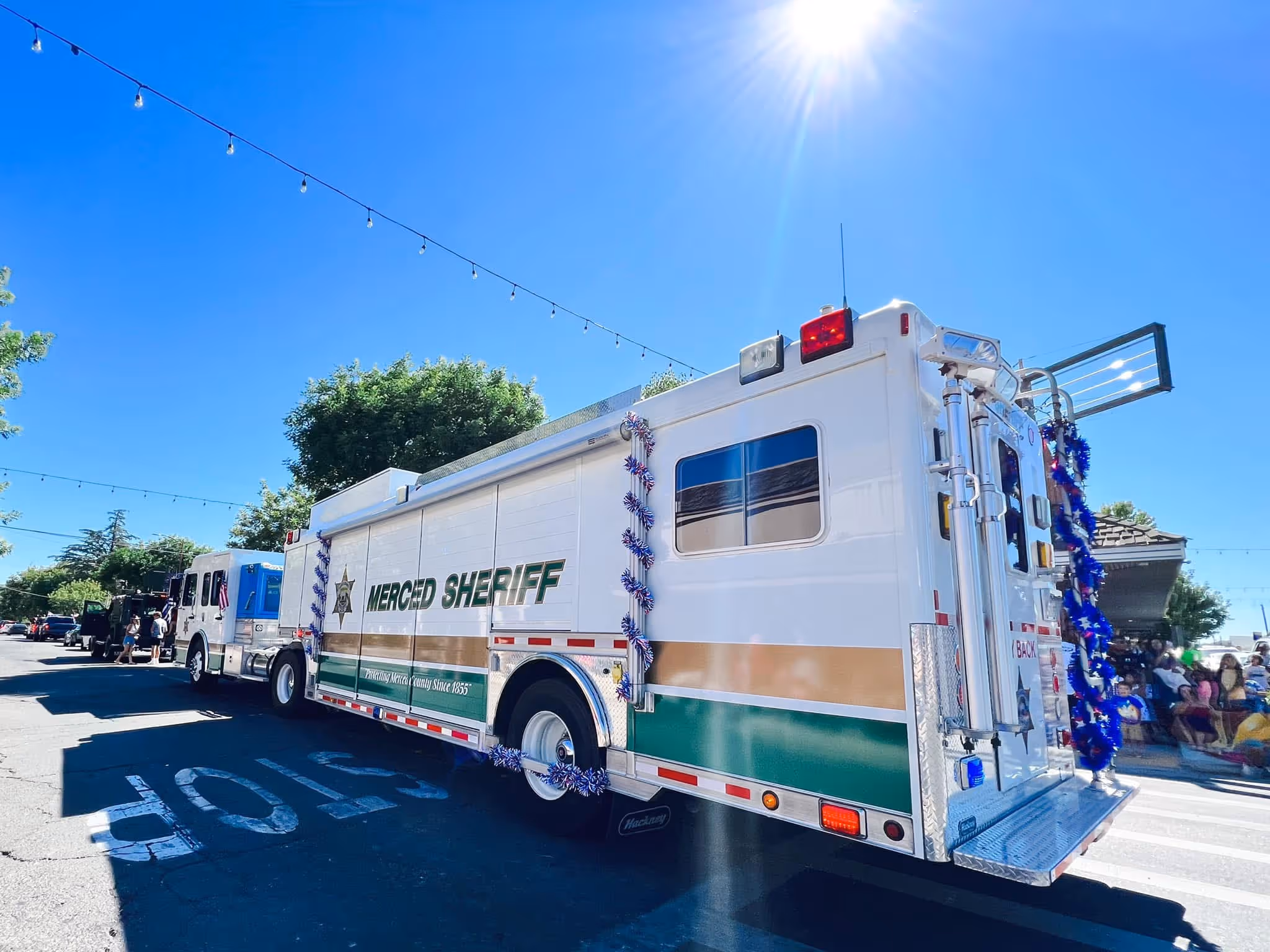 Merced County Sheriff's mobile command vehicle decorated for a community parade