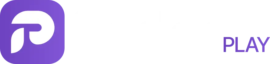 Parler Play logo with a stylized white 'P' on a purple square background and the words 'Parler' in white and 'PLAY' in purple.