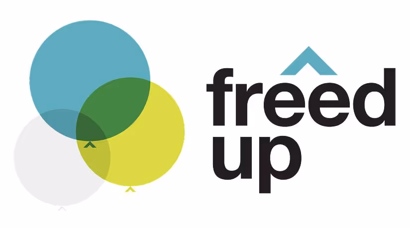 a logo with a bird and balloons