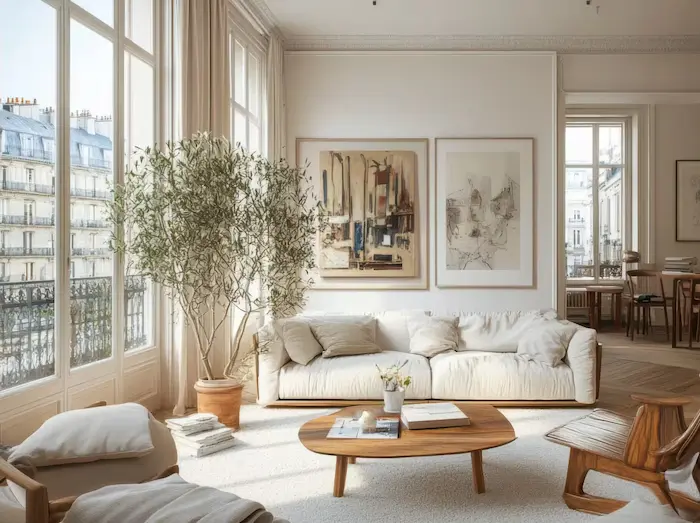 Salon d’appartement haussmannien à Paris, lumineux et élégant, Home Select – chasseur immobilier à Paris.