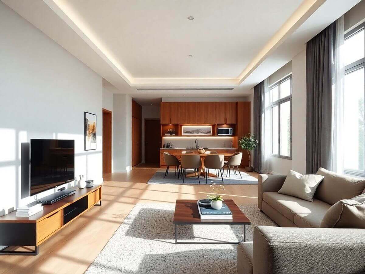 Intérieur moderne d'appartement spacieux et lumineux.