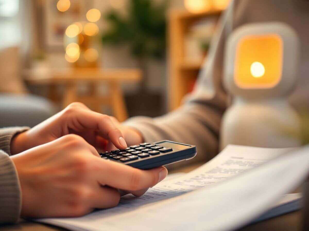 Personne examinant des documents financiers dans un cadre chaleureux.