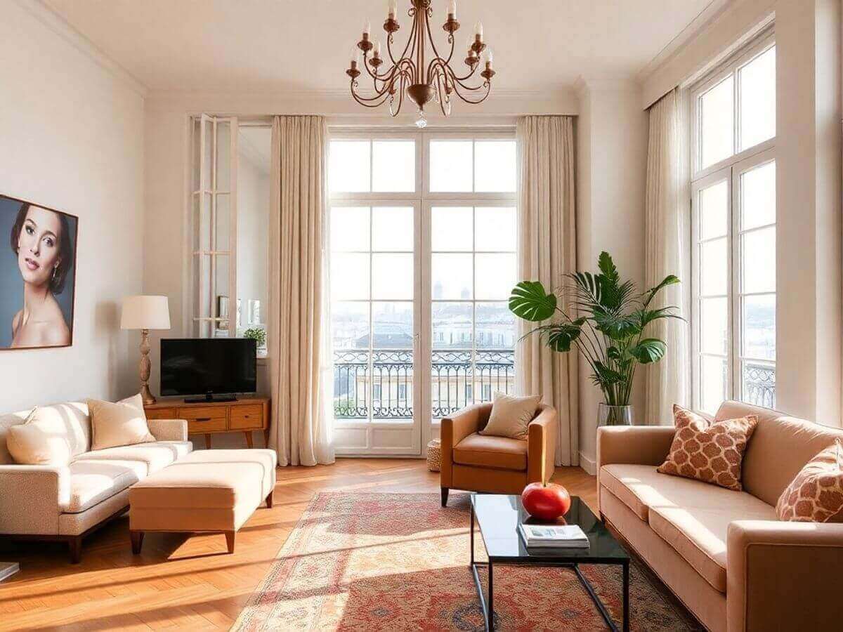 Intérieur élégant d'un appartement parisien lumineux.