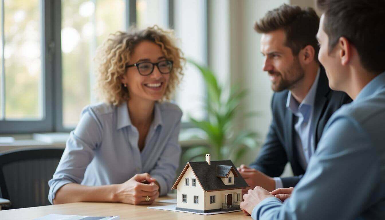 Real estate agent with clients in an office setting.