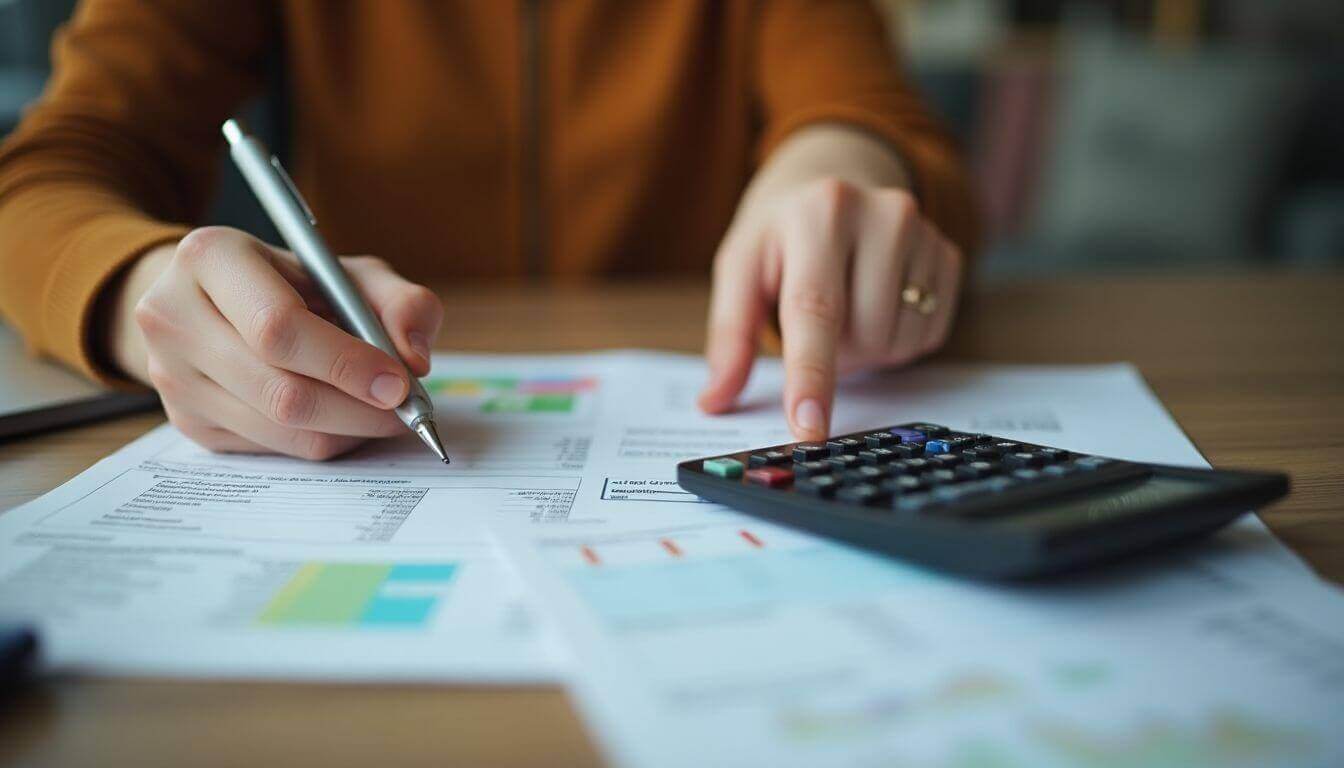 Personne calculant les dépenses pour un prêt relais