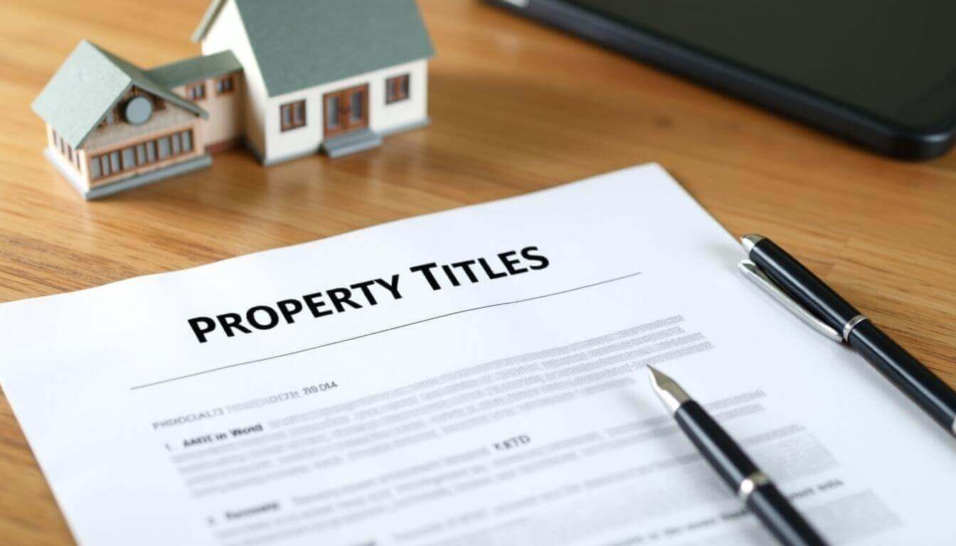 Document de titre de propriété sur un bureau en bois.