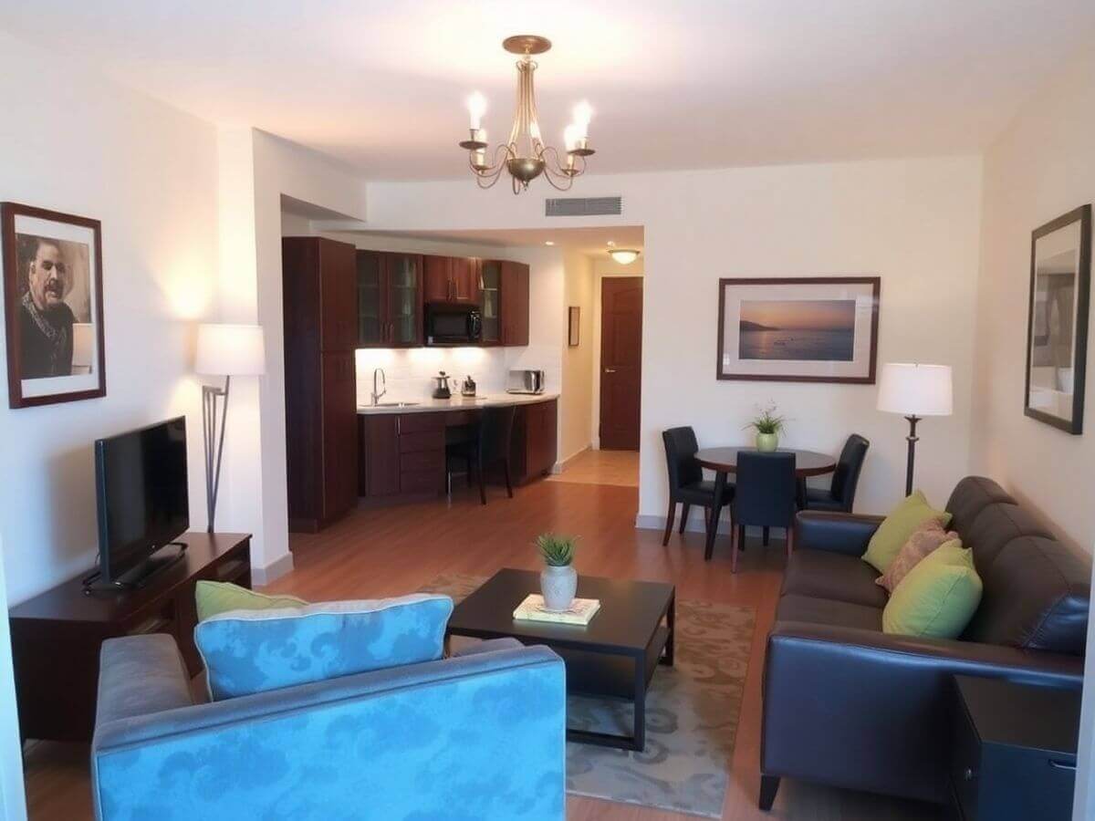Intérieur d'un appartement meublé accueillant et confortable.