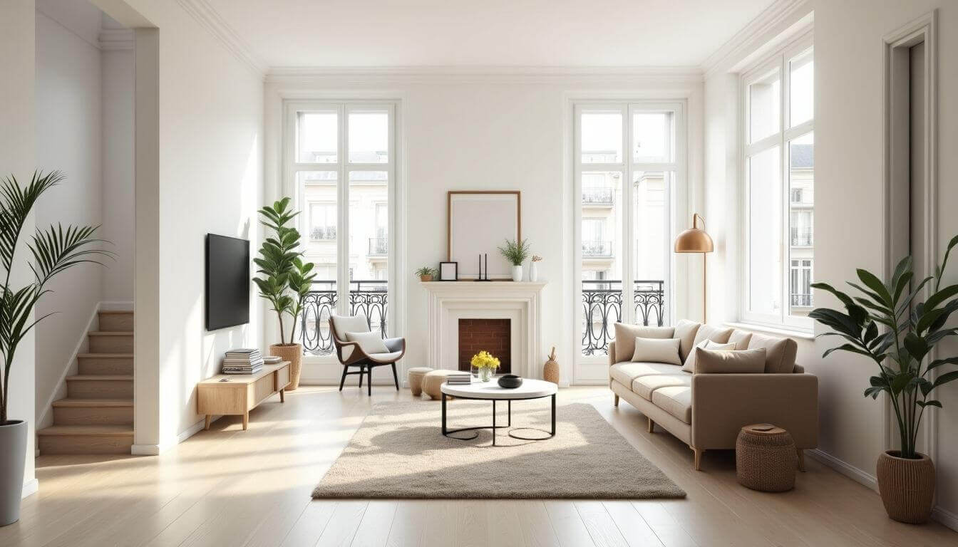  Intérieur d'appartement parisien minimaliste avec une lumière naturelle vive