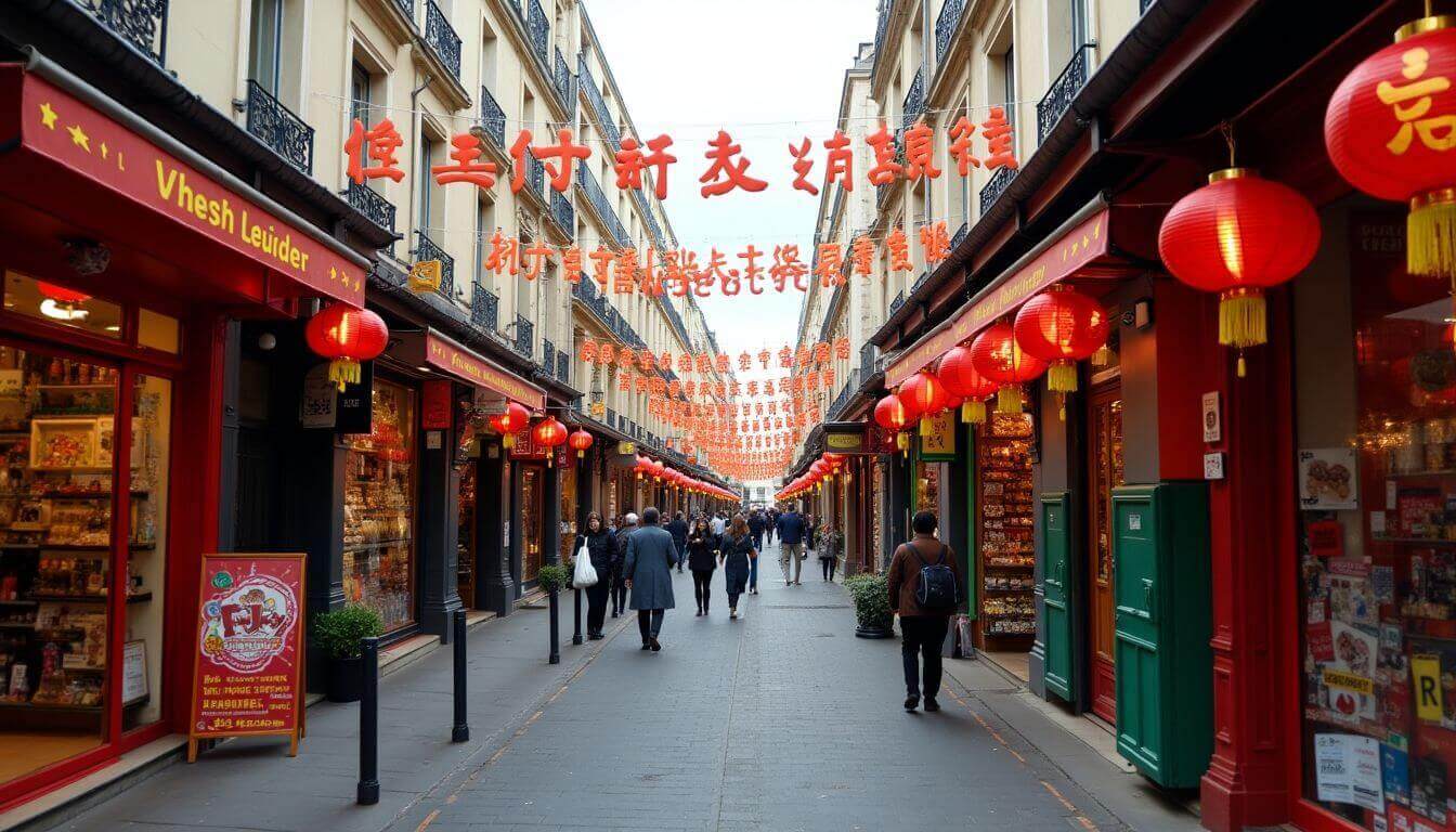 Quartier chinois du 13e arrondissement de Paris avec ses devantures colorées.
