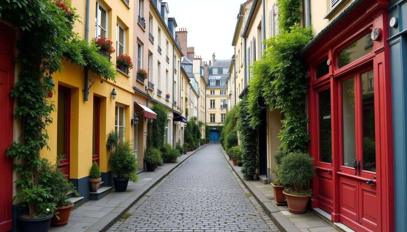 Charmantes rues pavées des Épinettes, Paris.