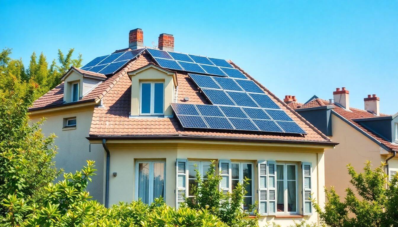 Maison parisienne avec panneaux solaires sur le toit.