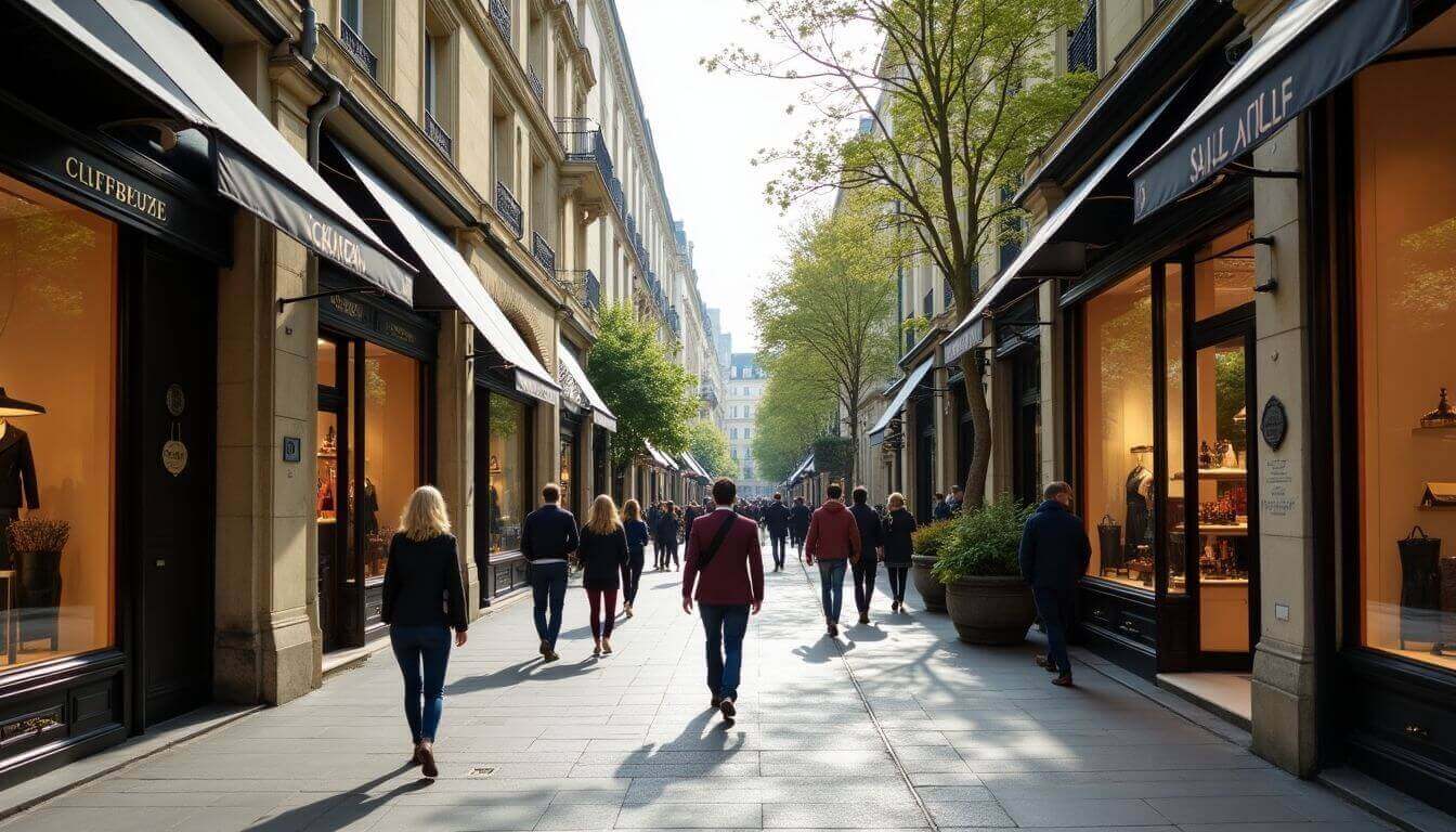 Boutiques de luxe sur l'avenue Victor Hugo, Paris.