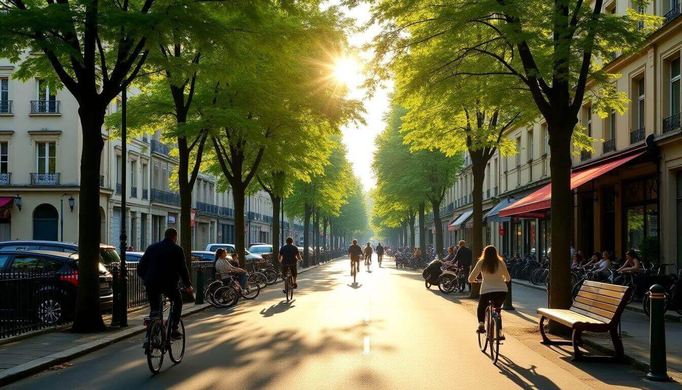 Piste cyclable dans le 16ème arrondissement de Paris.