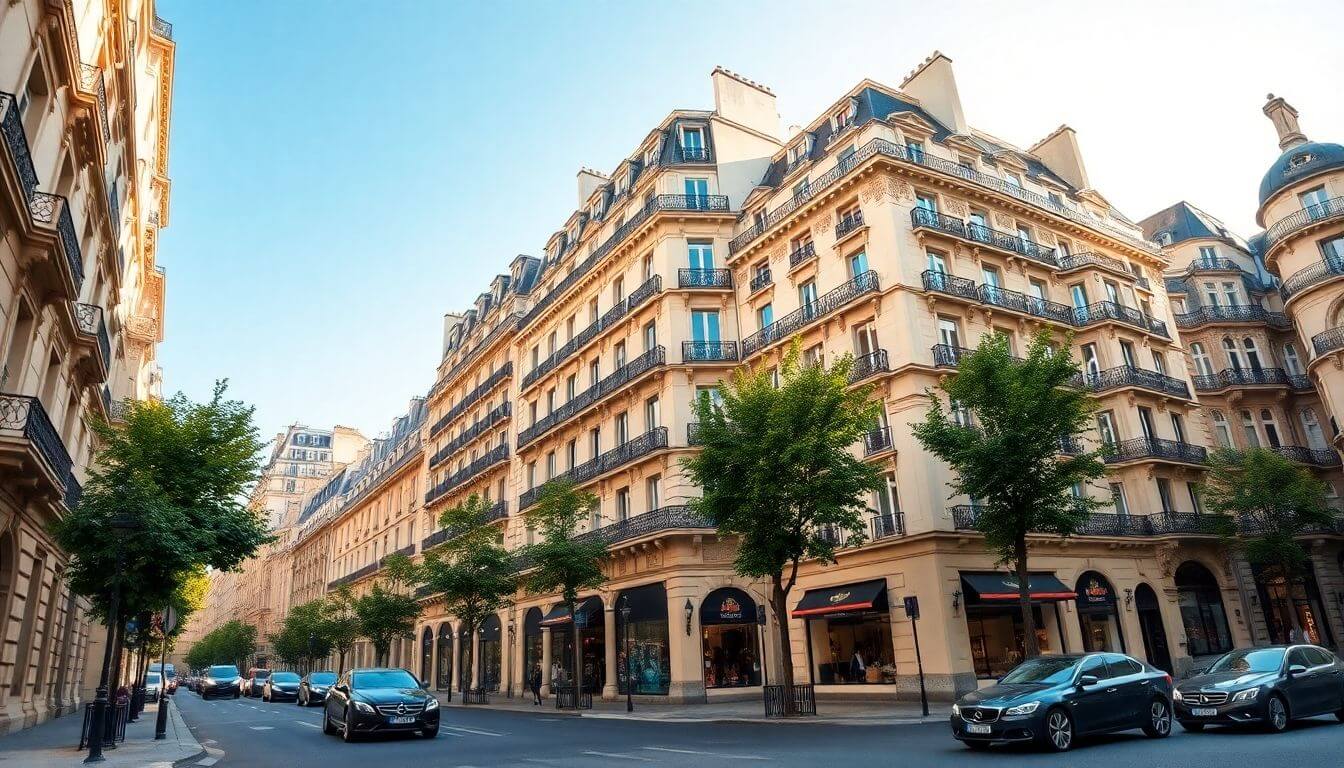 Vue du Triangle d’Or à Paris avec architecture élégante.