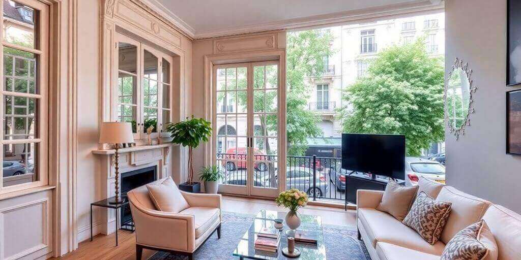 Bel appartement parisien avec architecture classique et élégante.