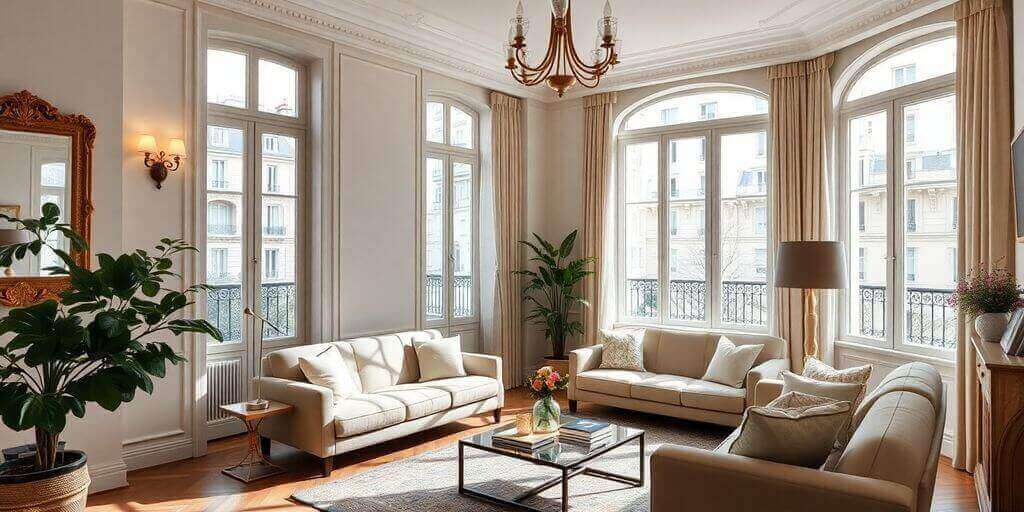 Intérieur d'un appartement parisien élégant et lumineux.