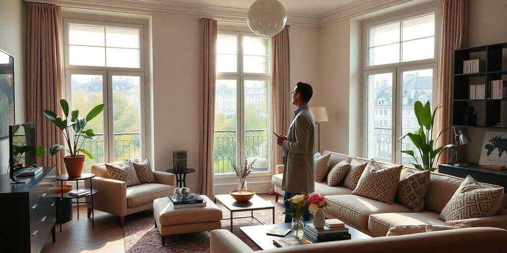 Un chasseur immobilier dans un appartement à Paris.