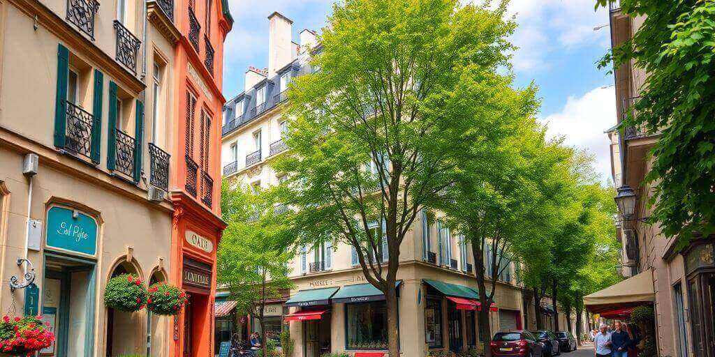 Rue animée à Paris 13, avec architecture charmante.
