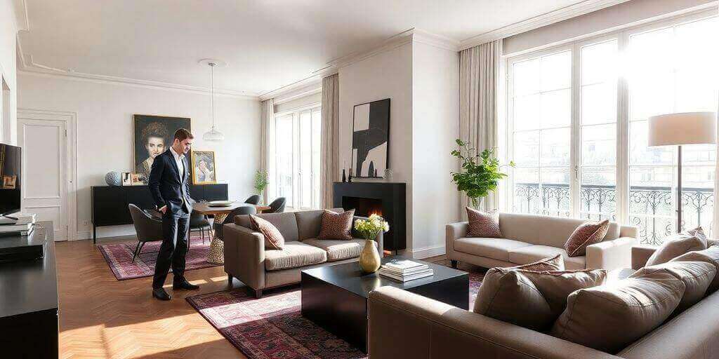 Chasseur immobilier dans un appartement élégant à Paris.