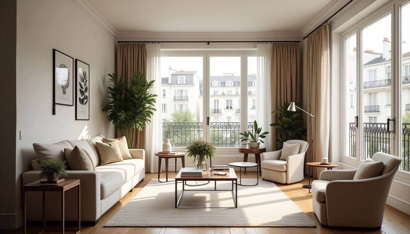 Intérieur d'un appartement parisien lumineux et grand.