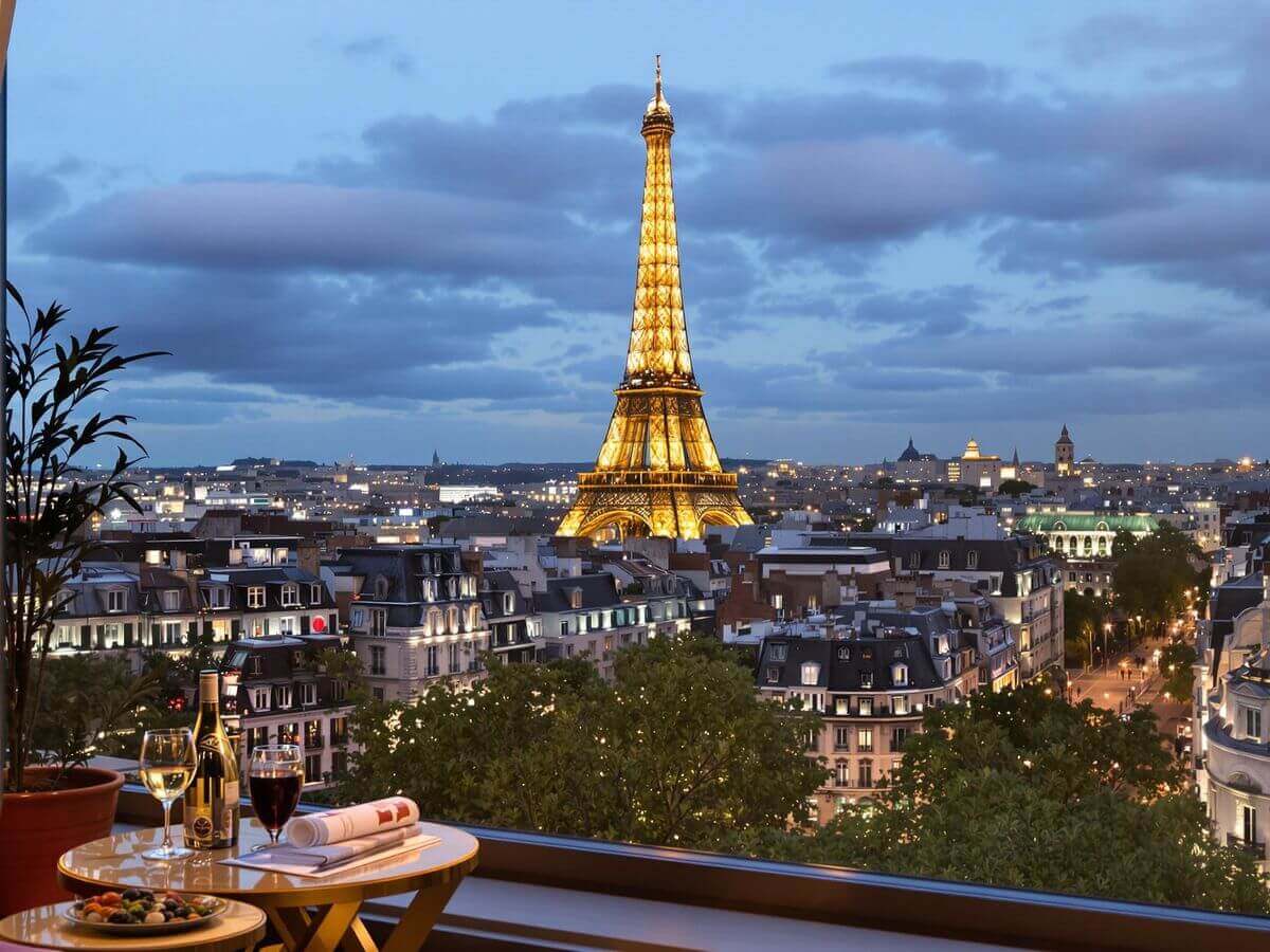 Appartement parisien élégant avec vue sur la tour Eiffel.