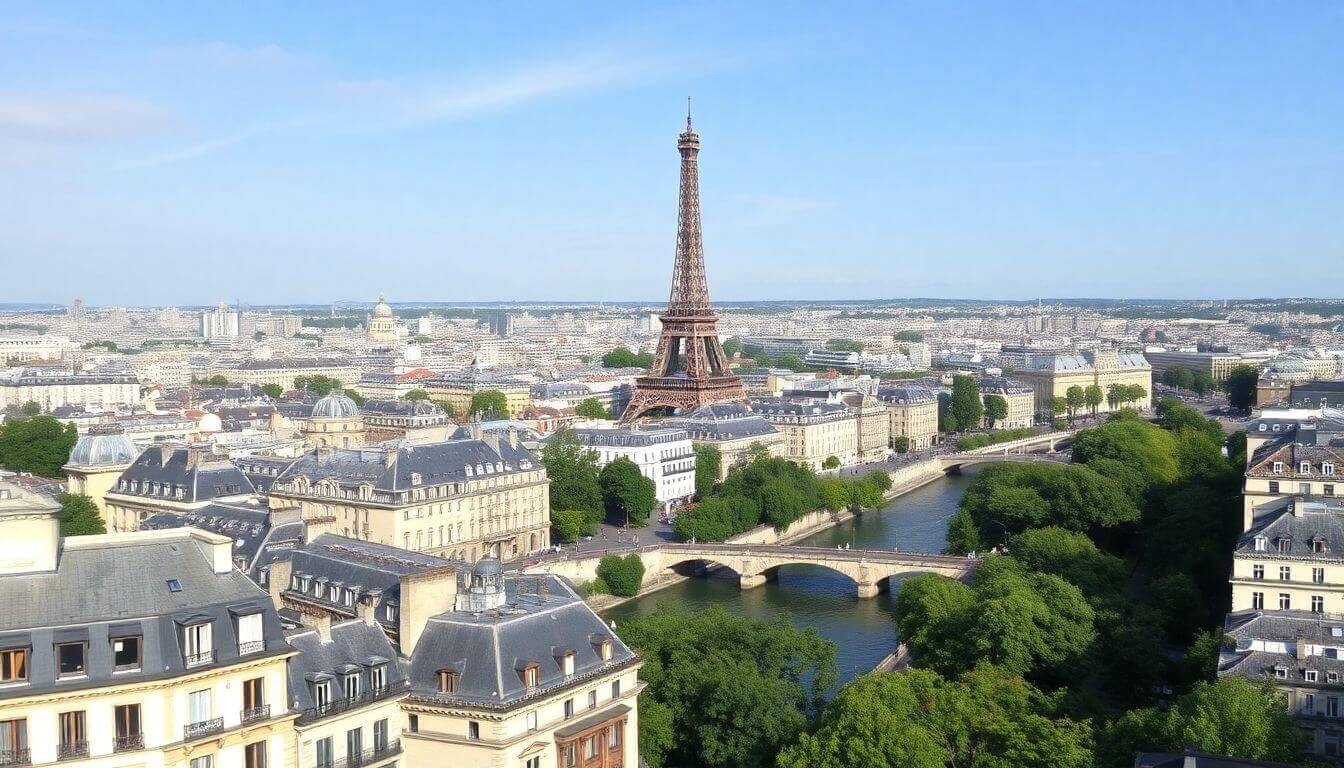Vue panoramique de Paris avec la Tour Eiffel.