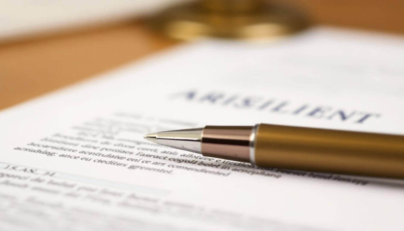 A pen on a blurred legal document.