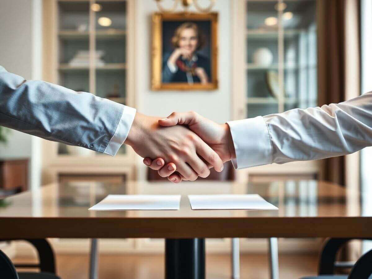 Deux mains se serrent dans un cadre professionnel.