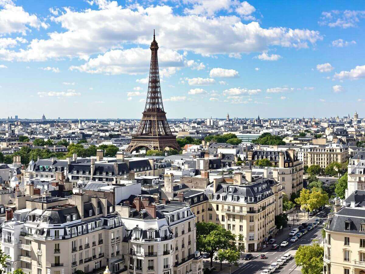 Vue de Paris avec la Tour Eiffel et des rues charmantes.