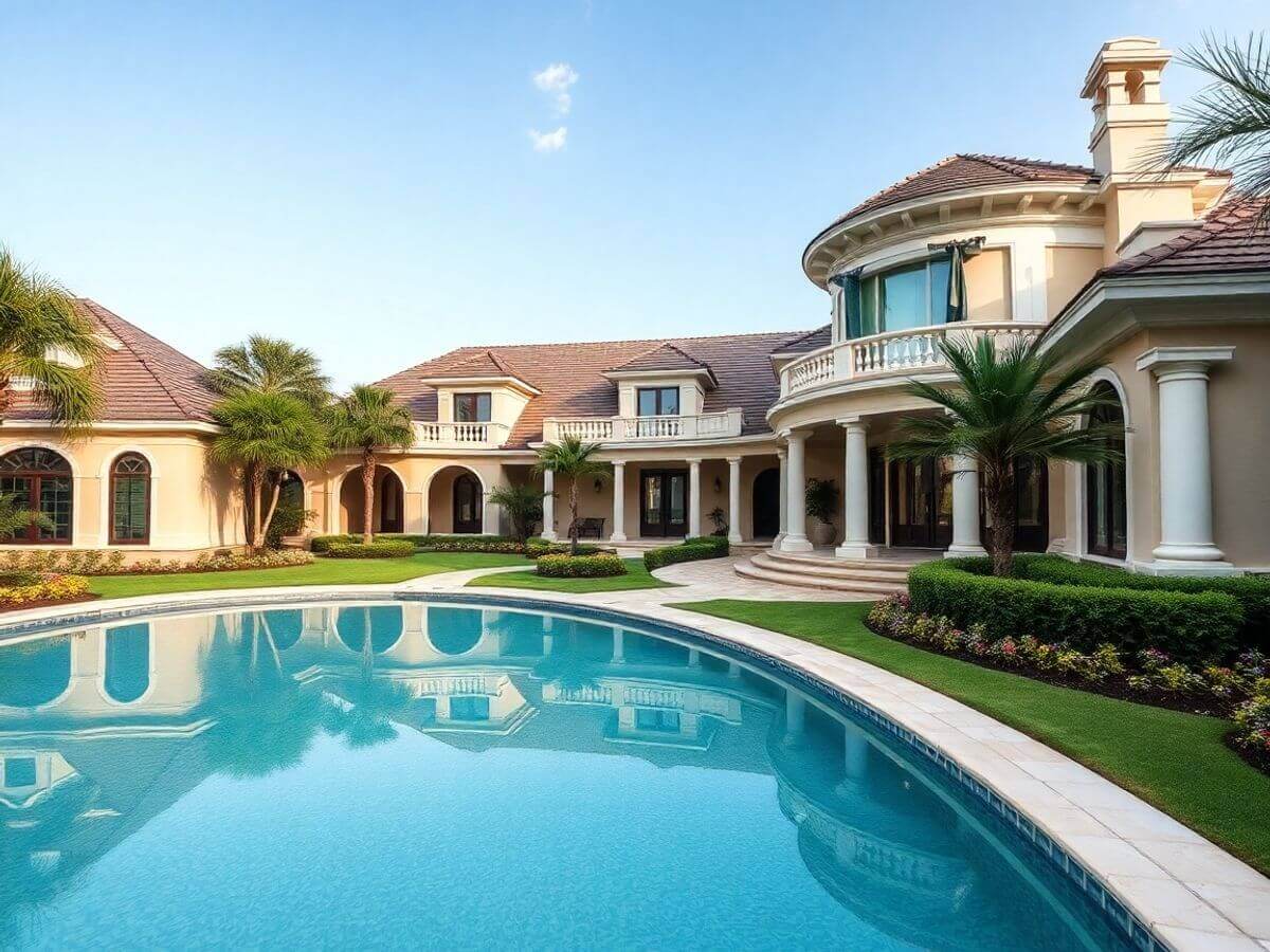 Propriété luxueuse avec architecture élégante et jardin soigné.