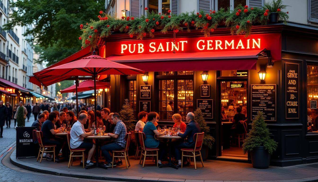 Terrasse extérieure au Pub Saint Germain à Paris.