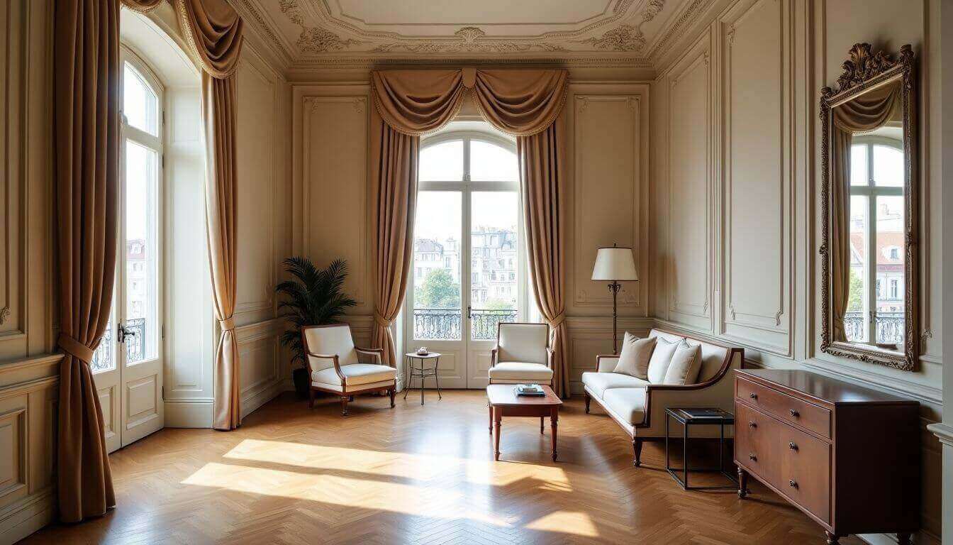 Elegant haussmannian interior with parquet and moldings.
