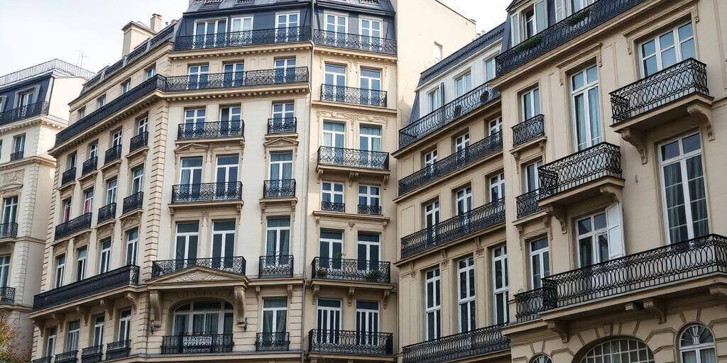 Architecture haussmannienne à Paris avec balcons élégants.
