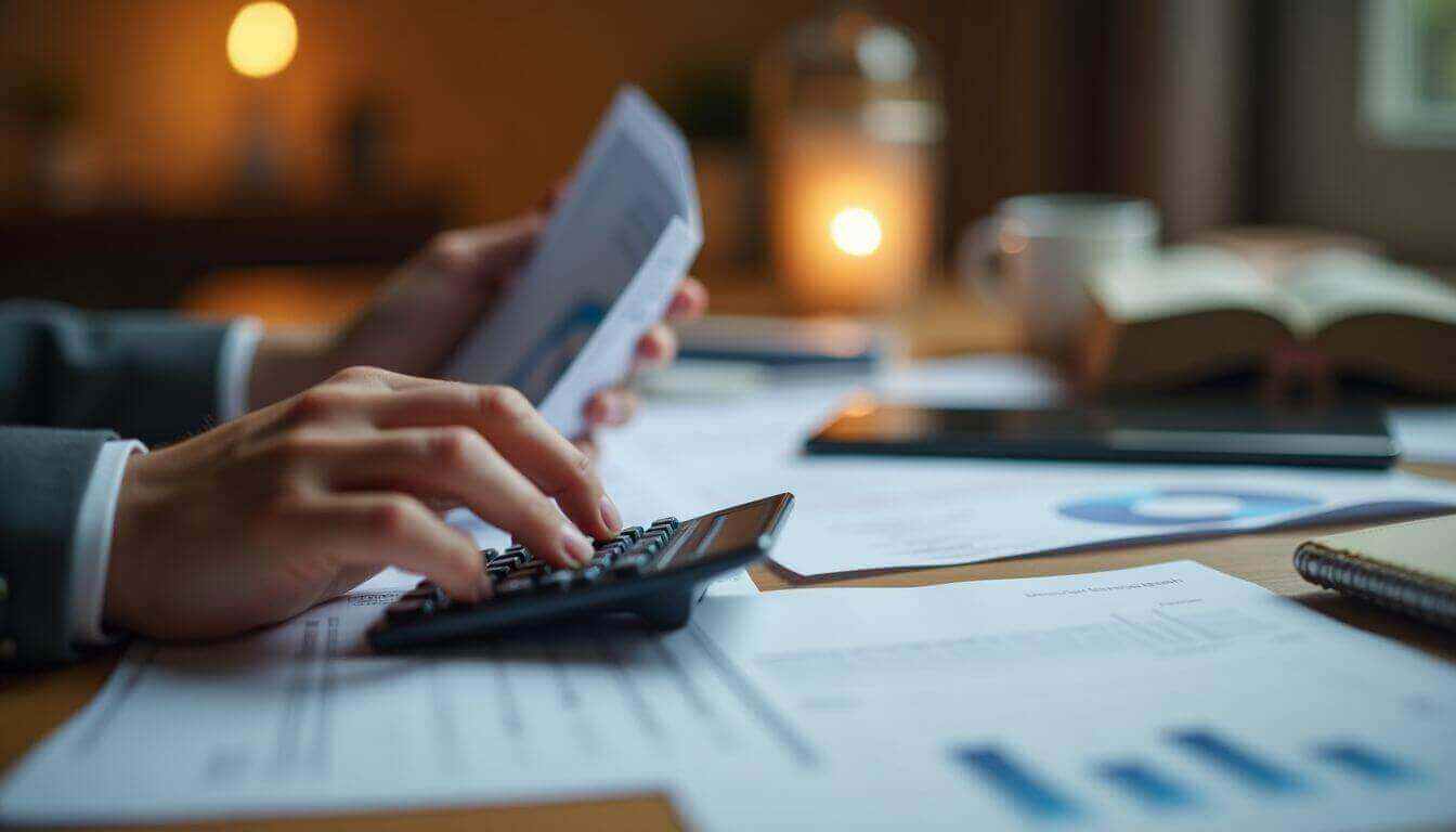 Personne examinant des documents financiers avec une calculatrice