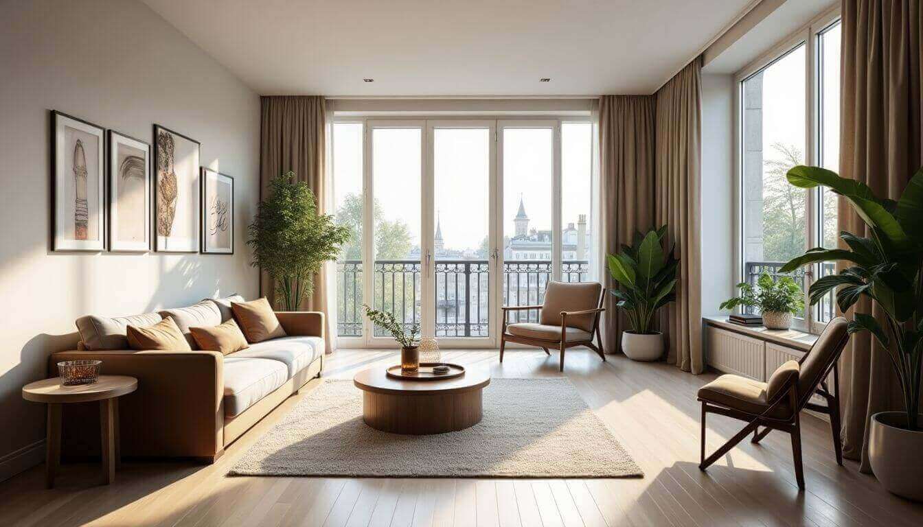 Intérieur d'appartement parisien moderne avec lumière naturelle