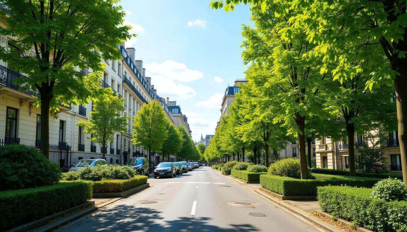 Façade élégante d'immeubles classiques à Paris, mettant en valeur des balcons en fer forgé et une architecture raffinée.