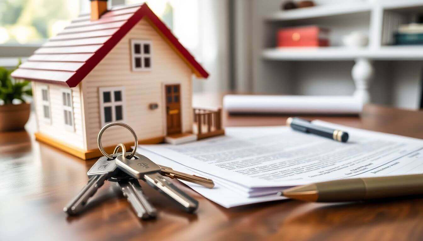 Maison avec clés et documents pour transactions immobilières.