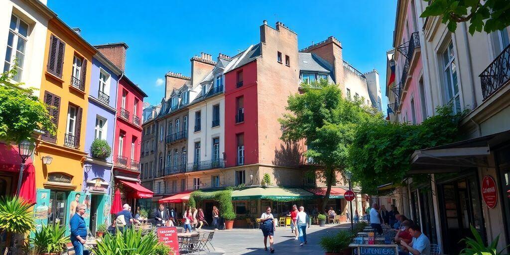 Scène de rue colorée à Belleville, Paris.