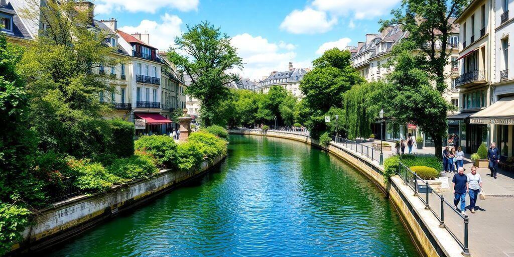 Une vue du canal de l'Ourcq à Paris.