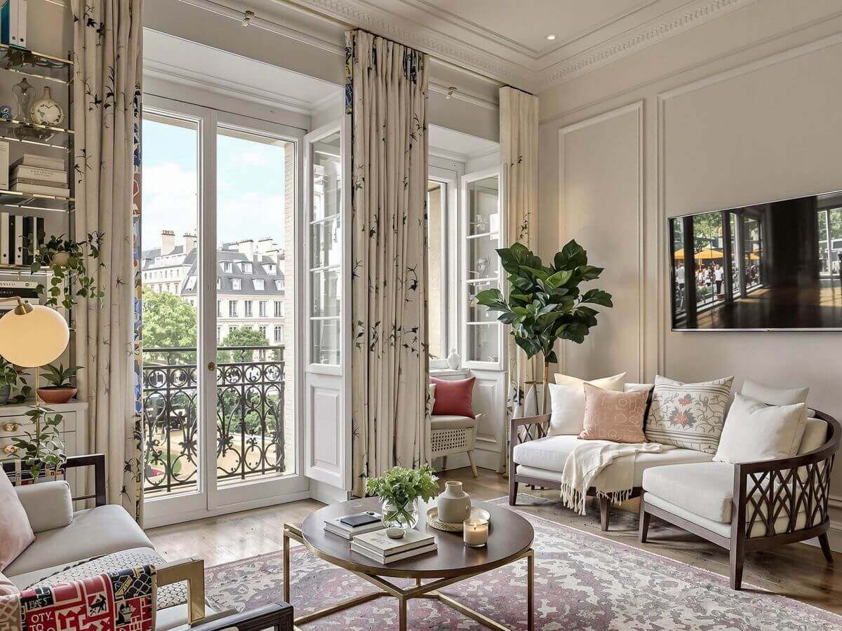 Appartement parisien élégant avec vue sur la ville.