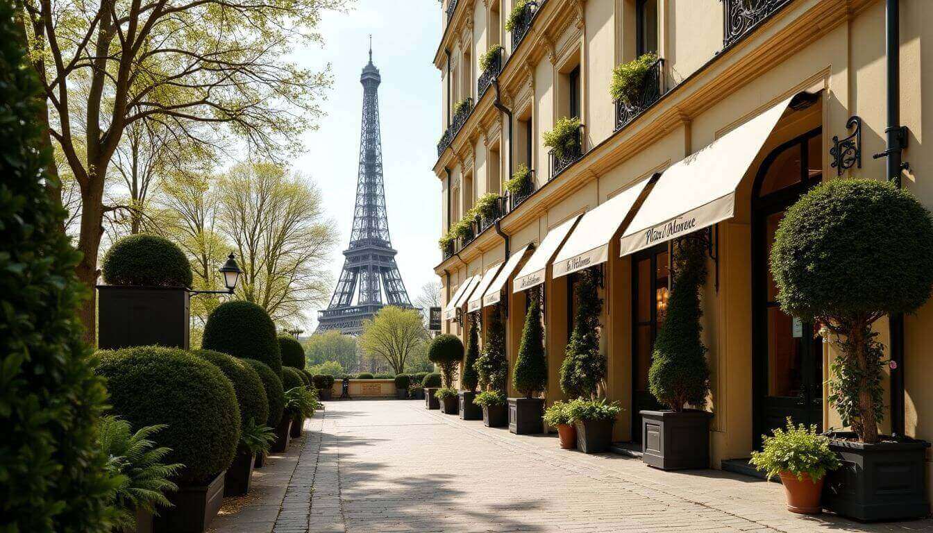 Façade élégante du Plaza Athénée à Paris.