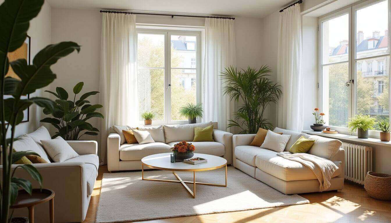 Intérieur d'appartement parisien lumineux avec lumière naturelle